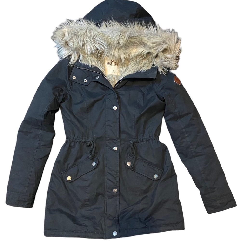 ❤️HOLLISTER FAUX FUR LINED PARKA SIZE XS BLACK ***READ DESCRIPTION*** - Picture 1 of 12